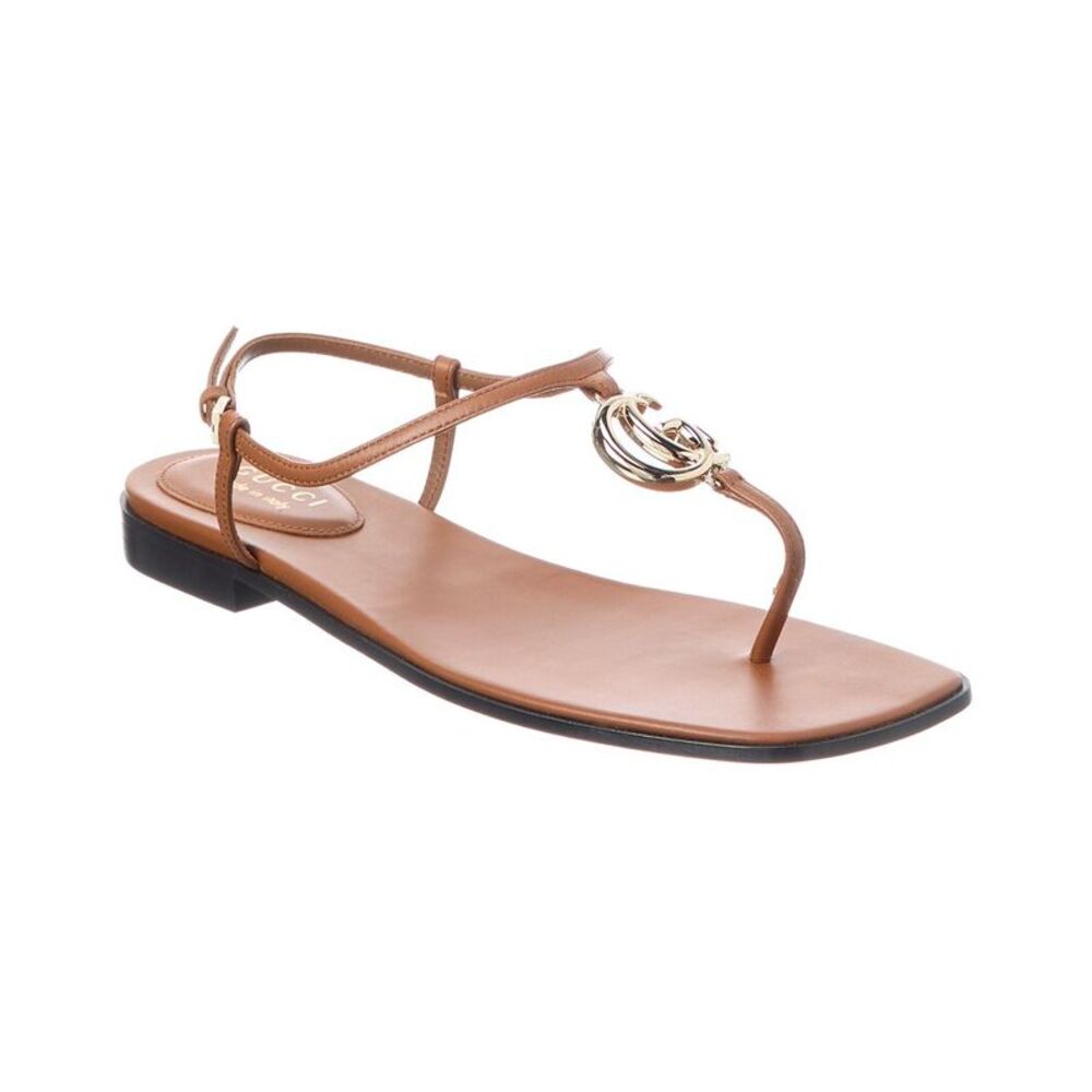Gucci Double G Leather Sandal, Brown